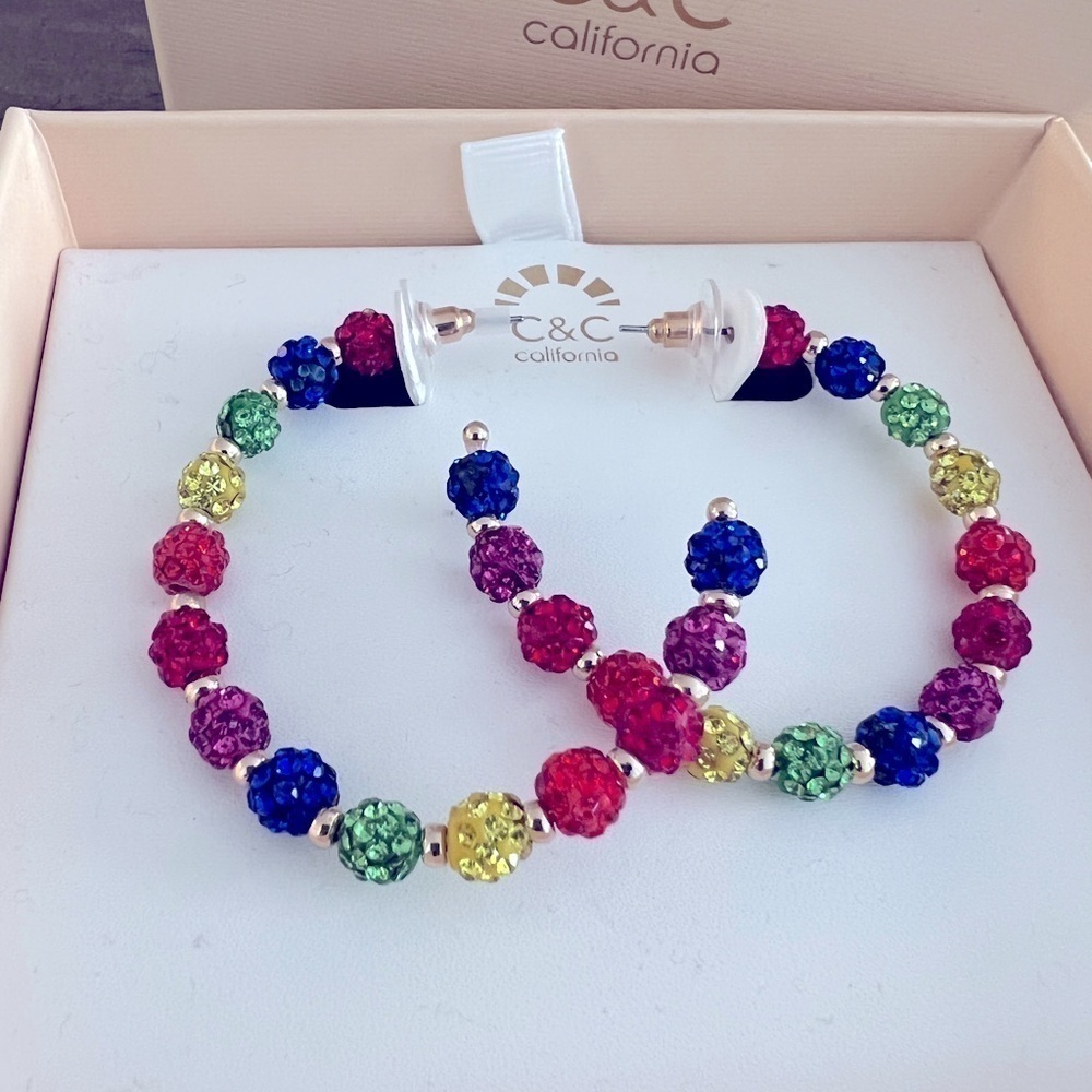 C&C California Rainbow Rhinestone Beads Loop Earrings NIB - Picture 3 of 5